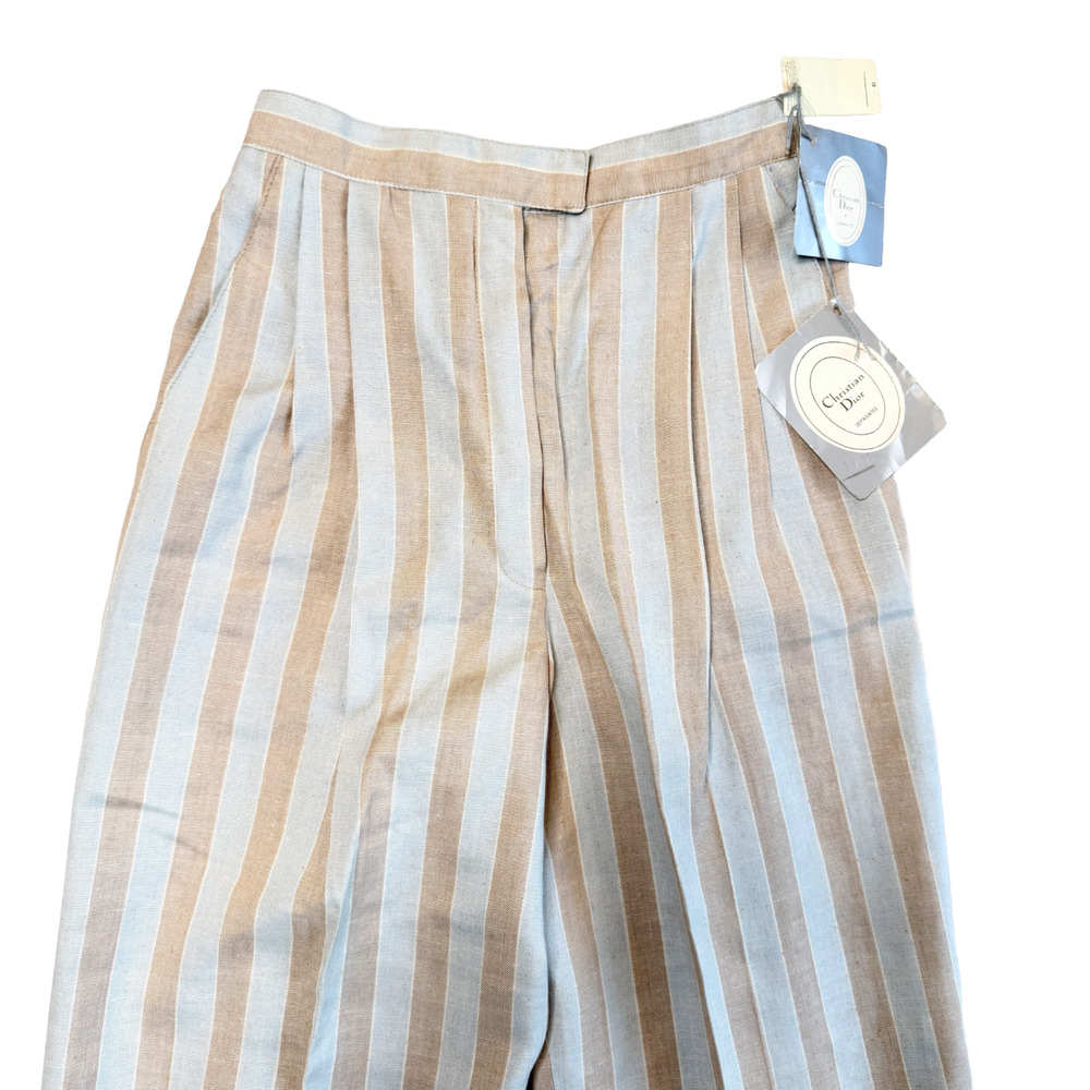 Vintage Christian Dior Linen Rayon Pants Striped High Rise Womens Sz 4- NOS Flaw